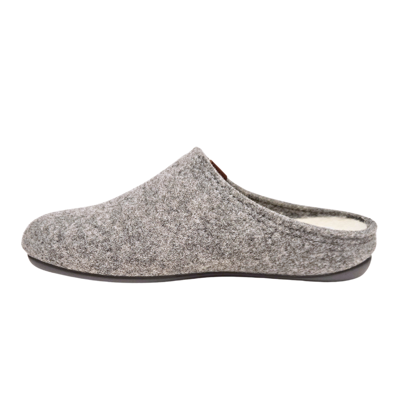 Grauer Bella Moda Hausschuh aus Wolle von der anderen Seite ohne Riemen