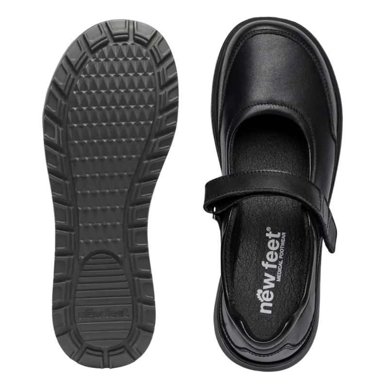 New Feet ballerina met klittenband - Zwart