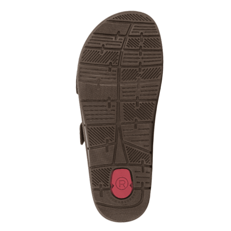 De buitenzool van de olijfgroene Rohde dames sandaal met antislip patroon en rood logo bij de hiel