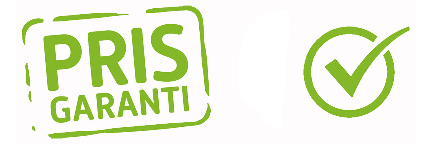 Seniorshop prisgaranti banner med grønt prismærke og flueben