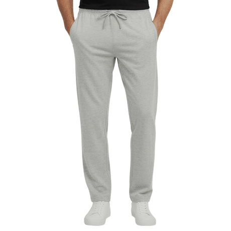 Grijze joggingbroek met trekkoord in de taille en ritszakken, van voren gezien op een persoon