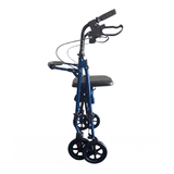 Blauwe Ibis rollator van opzij in opgevouwen toestand, toont het compacte ontwerp