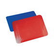 Twee antislip vloermatten, een rode met textuur en een blauwe, schuin van bovenaf gezien