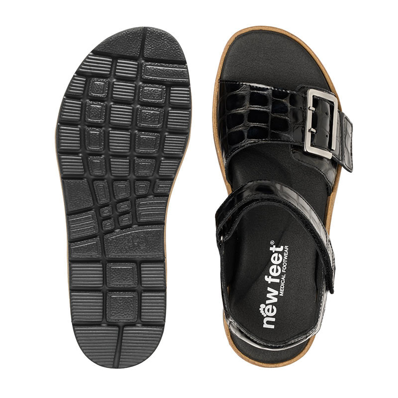 New Feet damesandal - Sort kroko