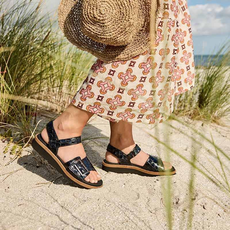 New Feet damesandal - Sort kroko