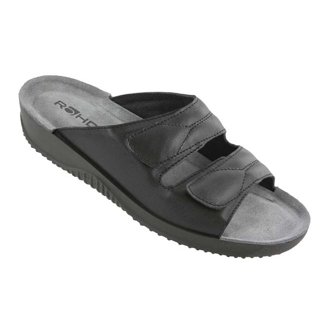 Damenpantoffel, Schwarzes Leder, Rohde