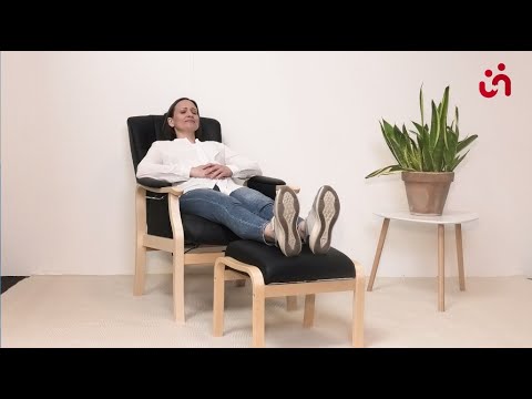 Sorø Plus Hocker, lackierte Buche/schwarzes Leder