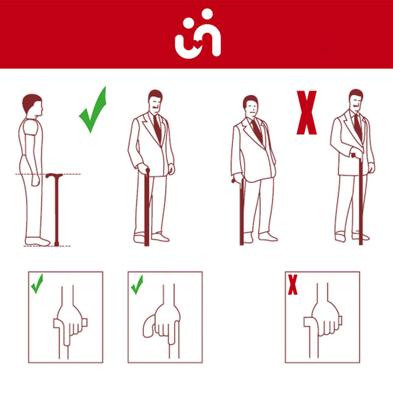 Stok med justerbar højde, anatomisk håndtag